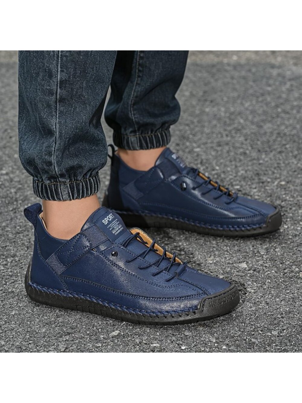 Women's Dark Blue Breathable Loafers Mid top Walking Flats Ankle Chukka Boots - Picture 6 of 7